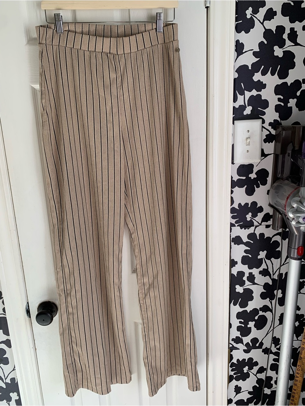 Melting Stockholm Tan Pinstripe Wide-Leg Trousers comfy long classic